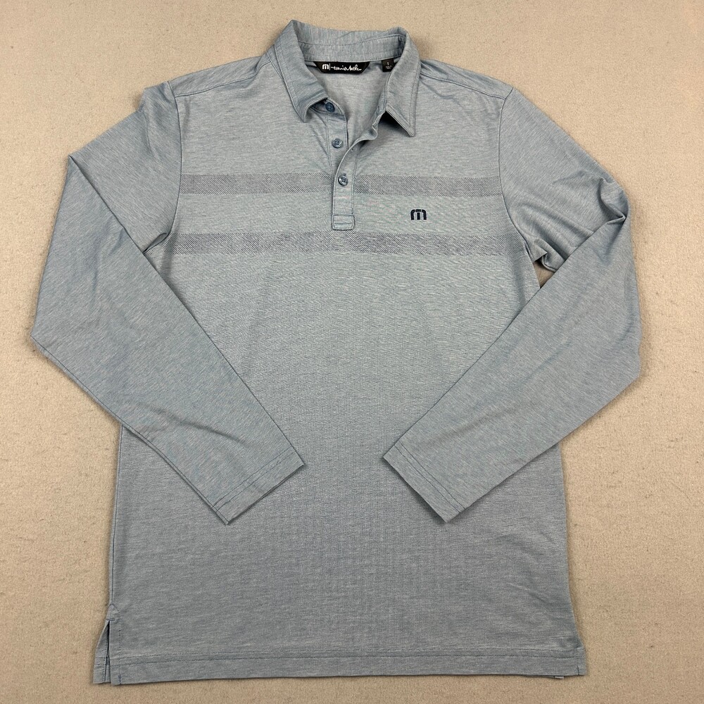 Travis Mathew Polo Shirt Men Small Blue Long Sleeve Golf Knit Logo Golfer S